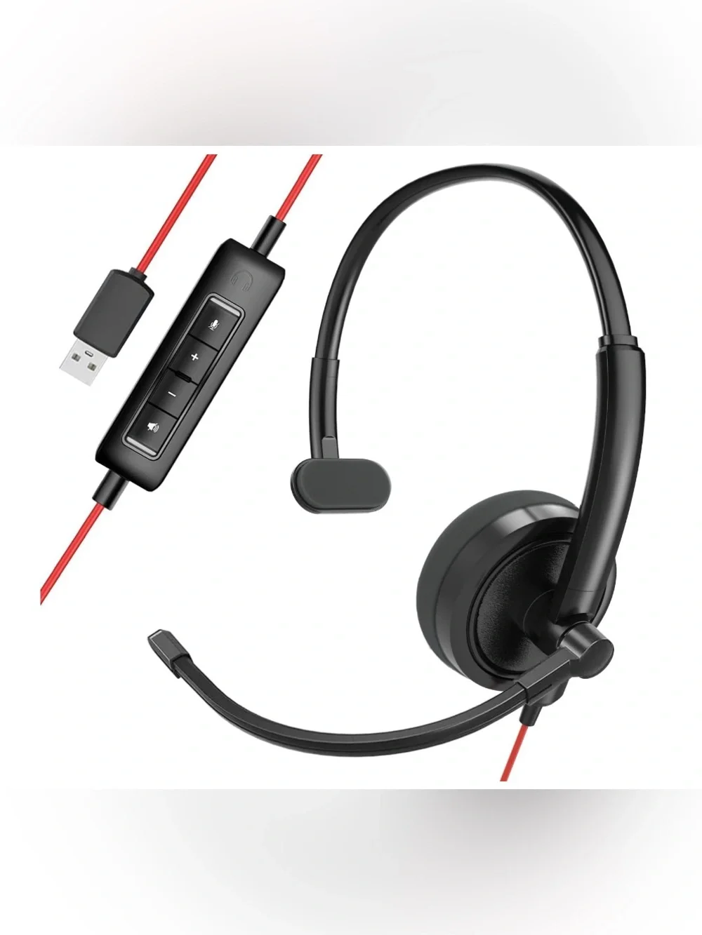 Black Wired Headset with Inline Controls - Professional Call Audio
